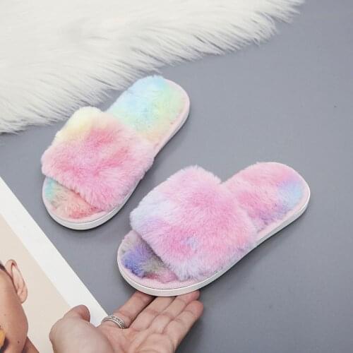 Kids Shoes For Girl Fluffy Slippers Open Toe Flat House Slippers Toddler Girl Shoes Leopard Furry Slippers Winter Indoor Slipper
