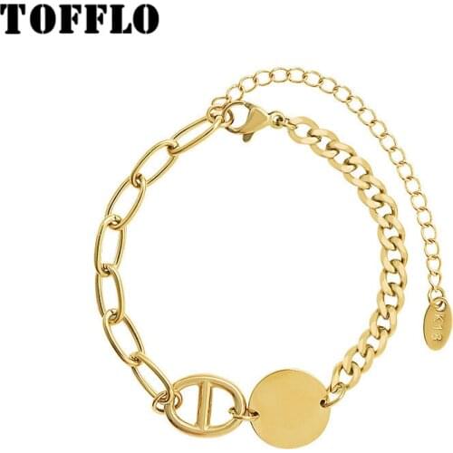 TOFFLO Stainless Steel Jewelry Round Brand Rough Bracelet Personality Cool Chain For Women BSE170