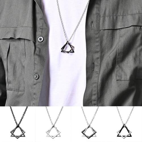Hip Hop Square Triangle Interlocking Pendant Necklace For Men Boys Teens Geometric Pendant Chains For Men Fashion Jewelry Gifts
