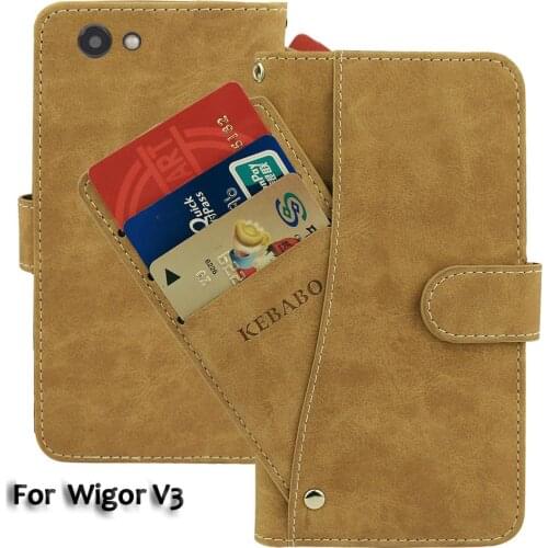 Vintage Leather Wallet Wigor V3 Case 5" Flip Luxury Card Slots Wigor V3 Cover Magnet Stand Phone Protective Bags