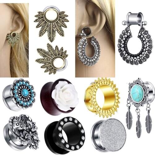 TIANCIFBYJS 1 Pair Screw Steel Ear Tunnel Plug Double Flare Hollow Gauges Expanders Earring Plug & Tunnel Body Jewelry Stretcher