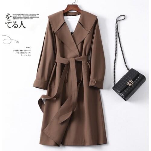 Windbreaker Womens Middle Long Coat Spring 2021 New British Style Casual and Versatile Temperament Spring and Autumn Waist