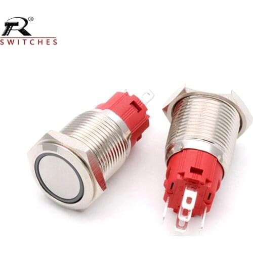 1PC 16/19/22MM metal Push button switch power supply self-reset self-locking round power symbol waterproof jog switch 9V-24V