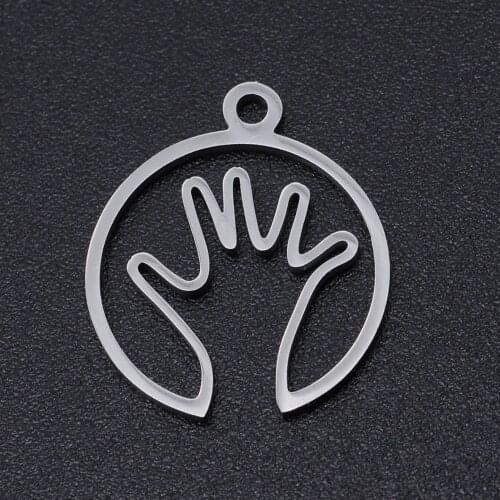 10pcs/lot 15*17mm Stainless Steel Hollow Out Hand Pendant Bracelet Charms DIY Jewelry Making Handicraft Accessories Wholesale