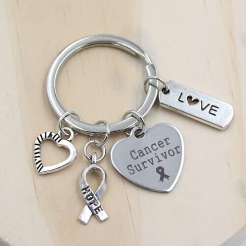 10PCS New Arrival Stainless Steel Key Chain Jewelry Awareness Hope Love Cancer Survivor Keyring key chain Gift