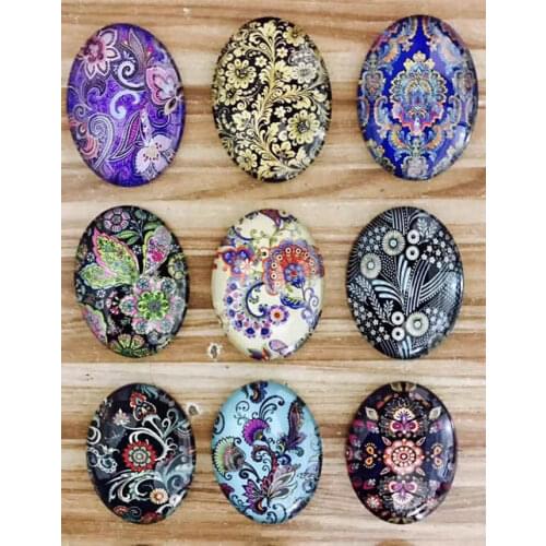 18x25mm Mixed Styles Oval Glass Cabochon Dome Jewelry Finding Cameo Pendant Settings 20pcs/lot (K05513)