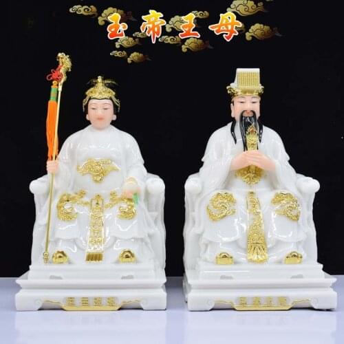 A pair 2PCS High grade gilding jade God statue Buddhism HOME family effective protection YU HUANG DADI WANG MU NIANGNIANG Buddha