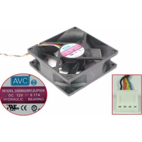 AVC DS08025R12UP024 DC 12V 0.17A 80x80x25mm 4-wire Server Cooling Fan