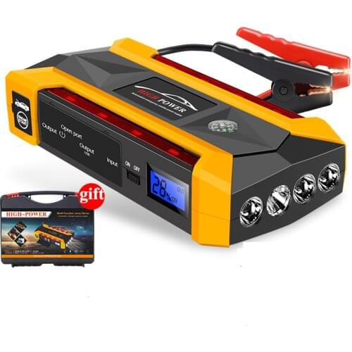 20000mAh Car Jump Starter Power Bank Portable Car Battery Booster Charger PowerBank with LCD Screen LED Flashlight Safety Hammer