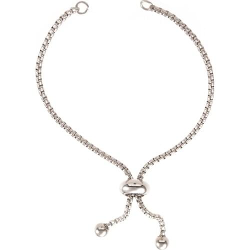 Stainless Steel Bracelet Chain With a Sliding Clasp Adjustable Length Square Pearls Style For Diy Jewelry Component