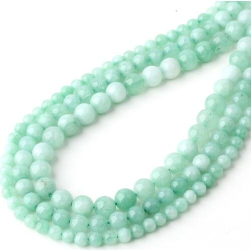 Natural Light Green Jades Chalcedony Round Loose Stone Beads 15" Strand 6/8/10mm For Jewelry Making DIY Bracelet Accessories