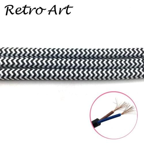 Black and White MIx Color Textile Cable Lamp Cord Electric Cord Braided Fabric Lighting Cable