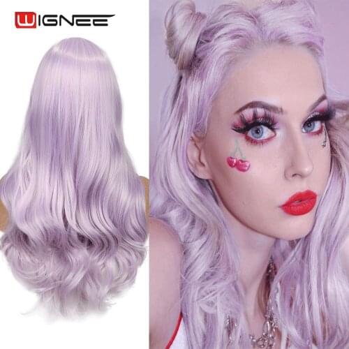 Wignee Long Hair Wavy Wigs Heat Resistant Synthetic Wig Light Purple Daily/Party Natural Fiber Hair For Women Glueless Hair Wigs