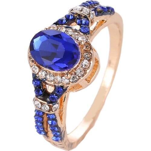 Classic Blue Zircon Elegant Wedding Engagement Rings for Women Personality Exquisite Gold Color Blue Statement Rings Jewelry