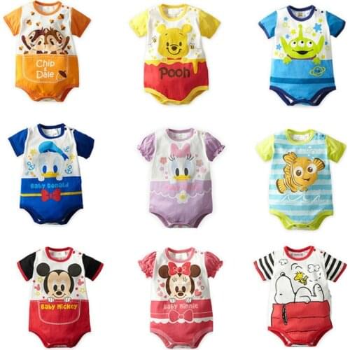 Summer Newborn Cartoon Baby Boy Girl Rompers Pooh Mickey Minnie Donald Baby Romper Short Sleeve Cotton Infant Jumpsuits kids