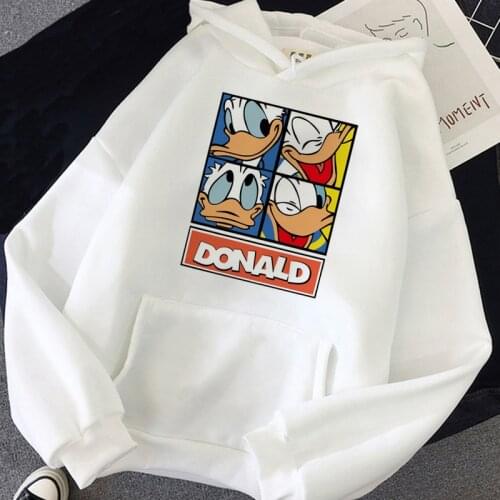 Kawaii Disney Cartoon Hoodies Donald Duck Graphic Streetwear Funny Aesthetic Korean Style Hoody Grunge Unisex Sweatshirts Female