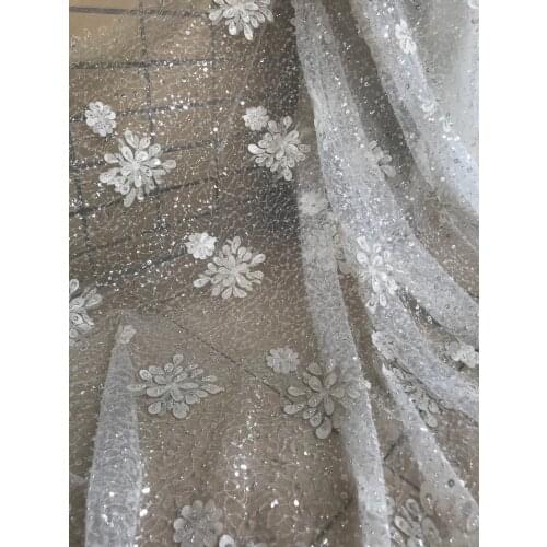 Hot selling nigerian beaded Embroidered tull net lace fabric with good quality J-566826 for wedding dress