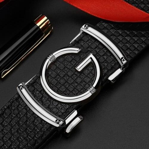High Quality Black Automatic Toothless Buckle Mens Belt Genuine Leather G Fashion Designer Hull Grain Leather Casual Cehomture