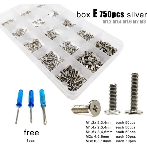 500/750pcs M1.2 M1.4 M1.6 M2 M2.5 M3 Steel Micro Small Cross Phillips Ultra Thin Flat Wafer Head Screw Bolt Set Assortment Kit