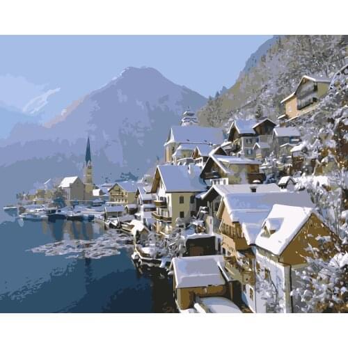 TQX-36 Avusturya Hallstatt village DIY Painting By Numbers Acrylic Paint On Linen Digital Painting Wall Art Picture