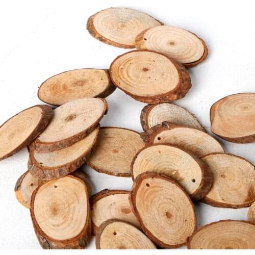 25pcs Natural Wood Slices Unfinished Oval Shaped Wooden Slices with Hole for Sign Painting DIY Crafts Christmas Wedding Ornament