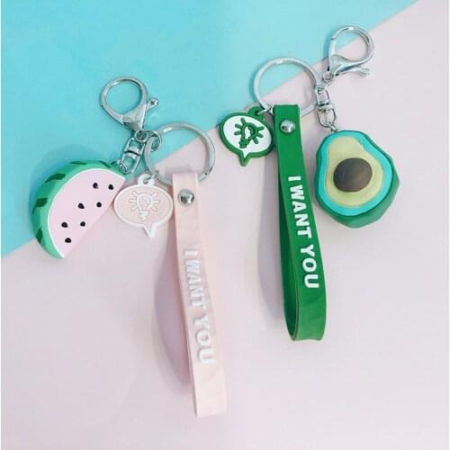Dayoff New Creative Watermelon Avocado Keychain Keyring For Women Jewelry Simulated Fruit Cute Car Key Holder Keyring Girl K105