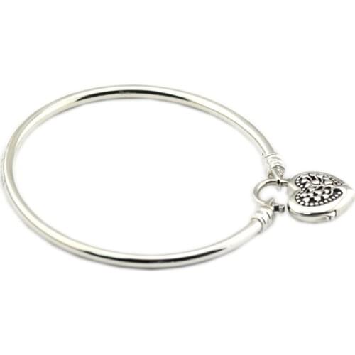 Limited Edition Flourishing Heart Padlock Bangles 100% 925 Sterling Silver Fine Jewelry For Women Wholesales Free Shipping