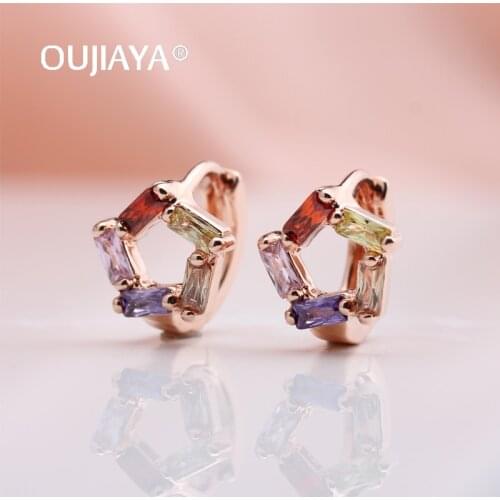 OUJIAYA New Arrivals Square 585 Rose Gold Drop Earrings Fashion Party Round Natural Zircon Dangle Earrings Free Shipping A118