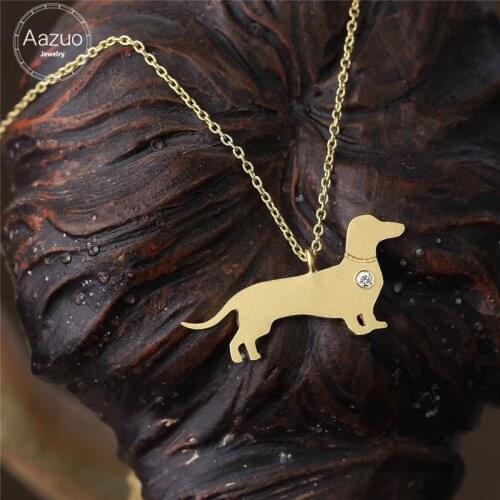 Aazuo Real Diamond 18K Jewelry Lovely Animal Pet Dog Dachshund Pendent With Chain Necklace gifted for Baby for Women Au750 Cute