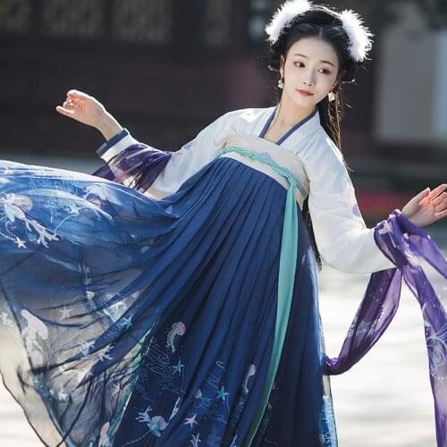 New Hanfu Dress Chinese Traditional Hanfu Costume Chinese Folk Dance Dress Hanfu Classical Dance Costume Rave Clothes SL3374