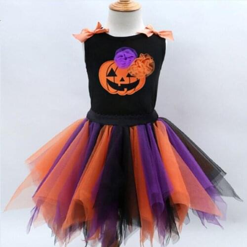 Children Halloween Colorful Girls Dress Skull Pumpkin Print Tutu Party Casual Little Princess Kid Performance Dresses Clothes