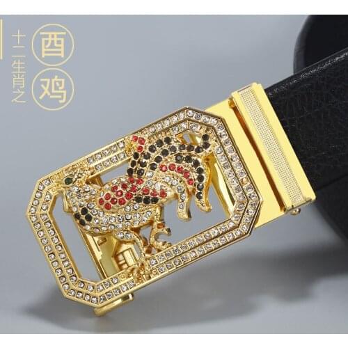 Mens Leather Belt High Quality Luxurious Genuine Leather Twelve Animals Brand Diamond Buckle Belt For Men Ceinture Homme