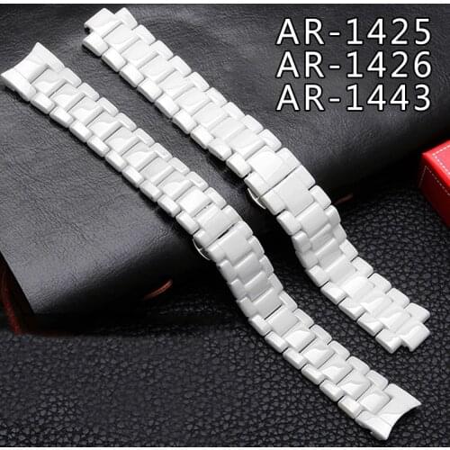 Pearl Ceramic Watchband Special Interface White Bracelet Replacemnt Belt For Armani AR1425 1426 1443 Series Females Watch Chain