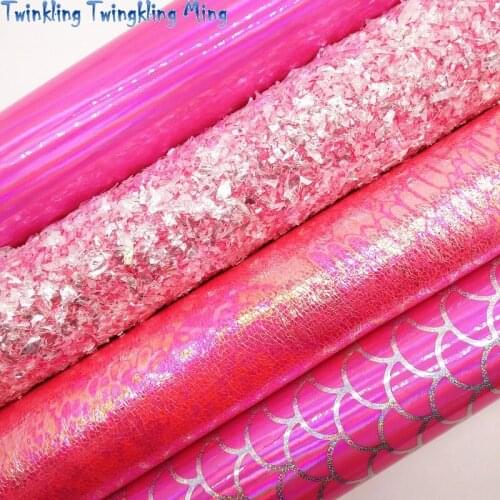 Pink Glitter Leather, Mermaid Synthetic Leather, Iridescent Faux Leather Fabric For Bow A4 21x29CM Twinkling Ming KM061
