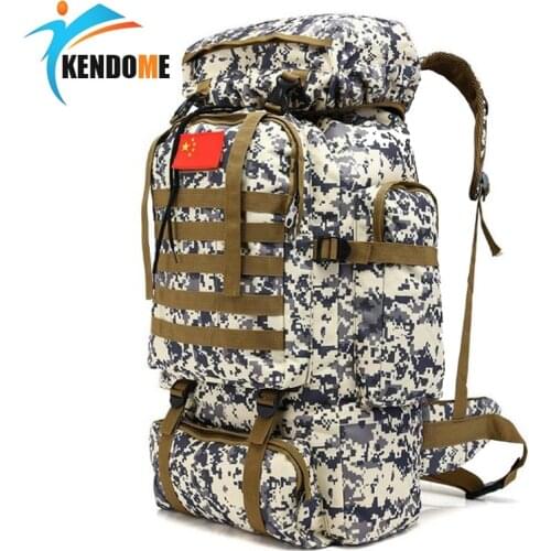Mens Outdoor 70L Large Waterproof Mountaineering Backpack Camping Hiking Military Molle Camo Adjustable Soft Belt Tactical Bag