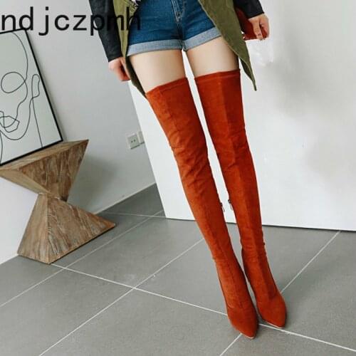 Womens Boots New Autumn And Winter fashion Pointed Sexy zipper Fine heel High heel Womens Over the knee boots plus size 32-48