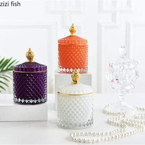 Glass Storage Jars Retro Aroma Candle Jar Jewelry Storage Box Crown Decorative Crystal Storage Jar with Lid Spice Organizer