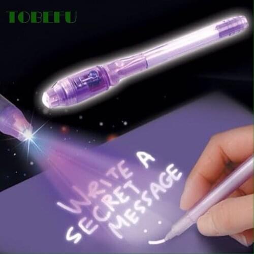 Luminous Light Magic Purple 2 In 1 UV Black Combo Drawing Invisible Ink Pen Big Head Learning Education Toys For Children Gifts