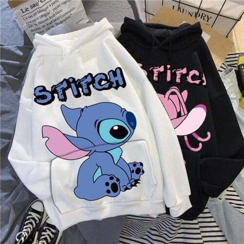 Disney Stitch Hoodies Couple before and after printing Cute Kawaii Casua Kawaii Casual Tops Print Hooded Sweatshirt Long Sleeves