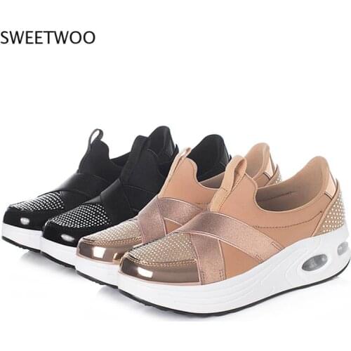 Women Platform Shoes New Fashion Autumn Bling Soft Slip On Casual Comfortable Gold Ladies Sneakers Flats Loafers