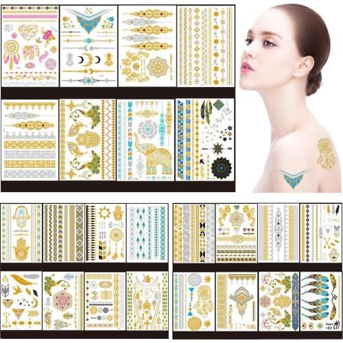 Metallic Temporary Tattoos for Women Teens Girls - 8 Sheets Temporary Tattoos Glitter Shimmer Designs Jewelry Tattoos