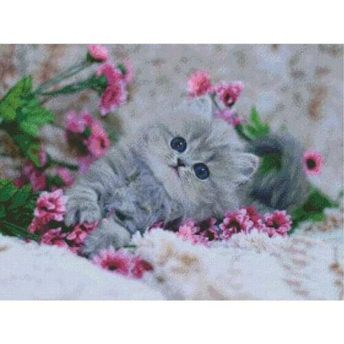 Flowers Embroidered Cross Stitch Home Decoration Gift Cute 5D DIY Diamond Mosaic Diamond Embroidery Cat and Pink Square Full