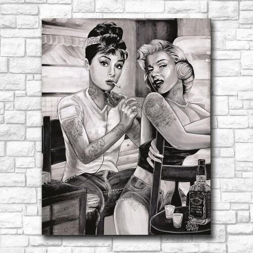 Wxkoil Fashion Art MARILYN MONROE & AUDREY HEPBURN Wall Art Canvas Painting For Living Room Home Decor Oil Painting Picture