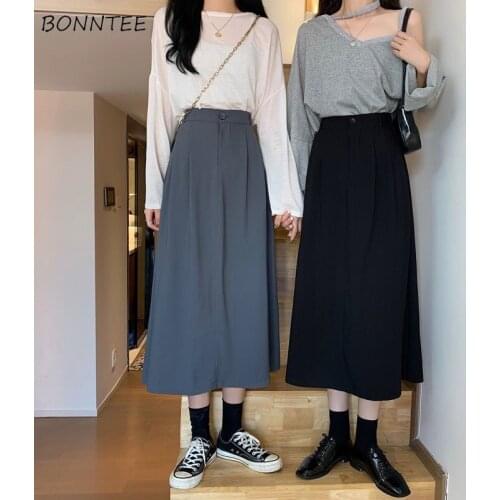 Skirts Women Spring Solid Clothing Design Office Lady Simple Leisure Tender Mid-calf New Arrival Vintage Classic All-match Chic