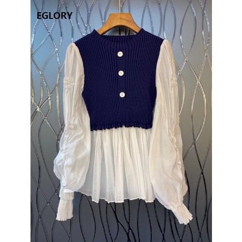 Pullover Sweaters 2020 Autumn Fashion Tops Women High Quality Knitted Patchwork Long Sleeve Casual Blue Black Basic Tops Ladies