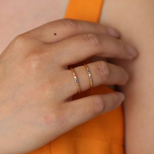 925-Sterling-Silver Rings For Women Rainbow Cubic Zircon round cz band Rings Gradient Color Rings Unique Silver Jewelry