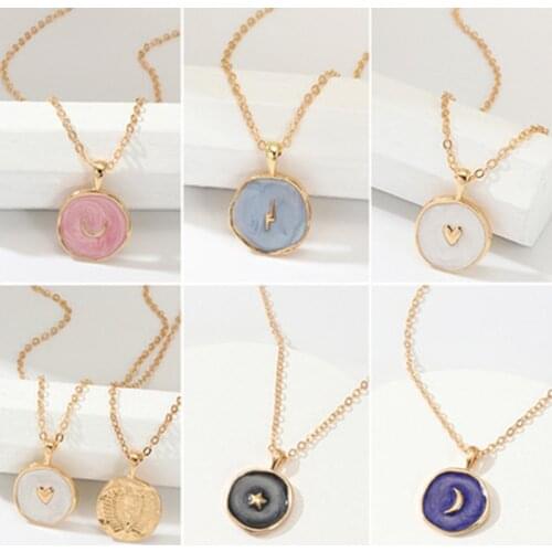 Fashion Necklace Alloy Drop Oil Love Heart Moon Lightning Necklaces For Women Cute Round Party Gift Jewelry Free Shipping