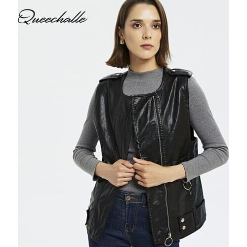 PU Leather Vest Waistcoat Women Solid Motorcycle Vest Coat 2020 Spring Autumn New Sleeveless Vests Zipper Black Biker Vests Tops