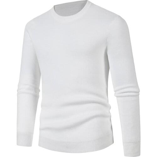 Winter Pullovers Mens Fleece Knitted Sweater Solid Color O Neck White Pullovers Long Sleeve Warm Slim Fit Sweater Man Clothes