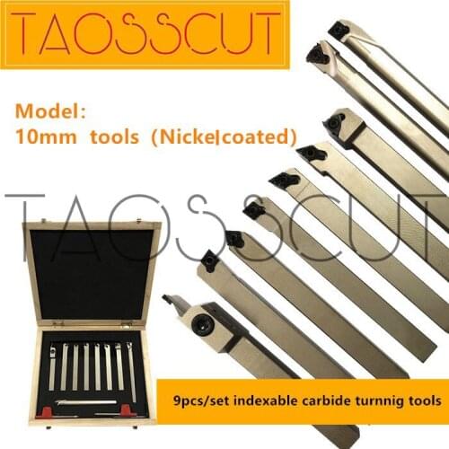 10mm 9pcs/set indexable lathe turning tool set with insert for CNC machine, Tincoated, carbide turning tools set